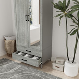 2-Door 2-Drawer Mirror Wardrobe with Legs
