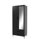 2-Door 2-Drawer Mirror Wardrobe with Legs