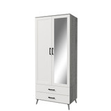 2-Door 2-Drawer Mirror Wardrobe with Legs