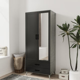 2-Door 2-Drawer Mirror Wardrobe with Legs