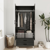 2-Door 2-Drawer Mirror Wardrobe with Legs