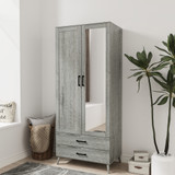2-Door 2-Drawer Mirror Wardrobe with Legs