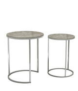 Set of 2 Round Nesting End Tables with Wood Tops