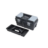 Large Black Plastic Toolbox with Lid & Storage Compartments