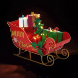 Merry Christmas Metal Sleigh Ornament with LED Lights & Presents