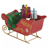 Merry Christmas Metal Sleigh Ornament with LED Lights & Presents
