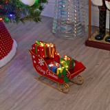 Merry Christmas Metal Sleigh Ornament with LED Lights & Presents