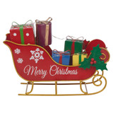 Merry Christmas Metal Sleigh Ornament with LED Lights & Presents