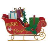 Merry Christmas Metal Sleigh Ornament with LED Lights & Presents