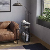 3-Tier Narrow Side Table with Newspaper Storage Compartment