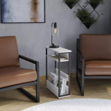 3-Tier Narrow Side Table with Newspaper Storage Compartment