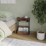 3-Tier Narrow Side Table with Newspaper Storage Compartment