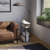 3-Tier Narrow Side Table with Newspaper Storage Compartment