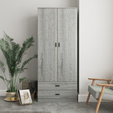 Ash Grey 2-Door 2-Drawer Wardrobe