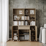 Multi-Compartment Cabinet with 3-Tier Bookshelves and 1-Drawer