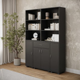 Multi-Compartment Cabinet with 3-Tier Bookshelves and 1-Drawer