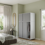 6 Sliding Doors Wardrobe Bedroom Storage Closet Clothes Hanging Rail Cupboard