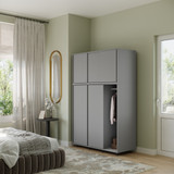 6 Sliding Doors Wardrobe Bedroom Storage Closet Clothes Hanging Rail Cupboard
