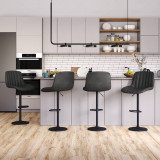 PU Leather Bar Stool with Fluted Back – Height Adjustable, 360° Swivel, Backrest & Footrest