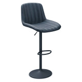PU Leather Bar Stool with Fluted Back – Height Adjustable, 360° Swivel, Backrest & Footrest