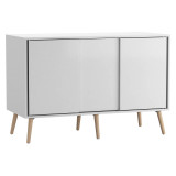 3-Door Minimalist Sliding Cabinet with Wooden Legs - 80x120x51.5cm