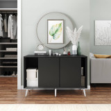 3-Door Minimalist Sliding Cabinet with Wooden Legs - 80x120x51.5cm