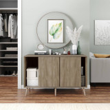 3-Door Minimalist Sliding Cabinet with Wooden Legs - 80x120x51.5cm