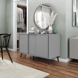 3-Door Minimalist Sliding Cabinet with Wooden Legs - 80x120x51.5cm