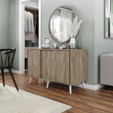 3-Door Minimalist Sliding Cabinet with Wooden Legs - 80x120x51.5cm