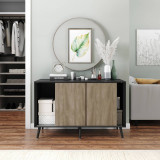 3-Door Minimalist Sliding Cabinet with Wooden Legs - 80x120x51.5cm