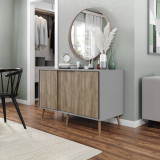 3-Door Minimalist Sliding Cabinet with Wooden Legs - 80x120x51.5cm