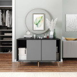 3-Door Minimalist Sliding Cabinet with Wooden Legs - 80x120x51.5cm