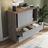 Minimalist 3 Sliding Door 4 Drawer Storage Cabinet - 120x120x51.5cm