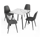 Wooden Dining Table & 4 Faux PU Leather Chairs Set