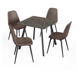 Wooden Dining Table & 4 Faux PU Leather Chairs Set