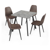 Wooden Dining Table & 4 Faux PU Leather Chairs Set