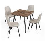 Wooden Dining Table & 4 Faux PU Leather Chairs Set