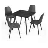 Wooden Dining Table & 4 Faux PU Leather Chairs Set