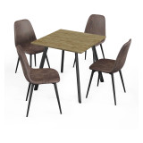 Wooden Dining Table & 4 Faux PU Leather Chairs Set