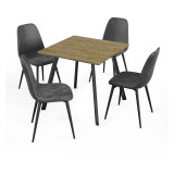 Wooden Dining Table & 4 Faux PU Leather Chairs Set