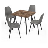 Wooden Dining Table & 4 Faux PU Leather Chairs Set