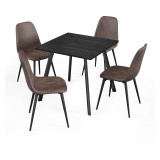Wooden Dining Table & 4 Faux PU Leather Chairs Set