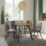 Wooden Dining Table & 4 Faux PU Leather Chairs Set