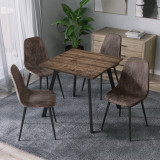 5-Piece Dining Set - 80cm Square Table and 4 Faux Leather Chairs with Metal Legs