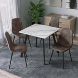 Wooden Dining Table & 4 Faux PU Leather Chairs Set