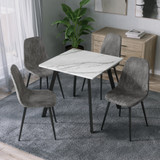 Wooden Dining Table & 4 Faux PU Leather Chairs Set