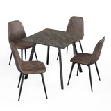 Wooden Dining Table & 4 Faux PU Leather Chairs Set