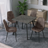 Wooden Dining Table & 4 Faux PU Leather Chairs Set