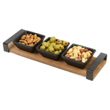 4 Pcs Ceramic Snack Bowls Serving Set Acacia Wood Board