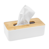 White Tissue Box Holder Dispenser w/ Bamboo Lid